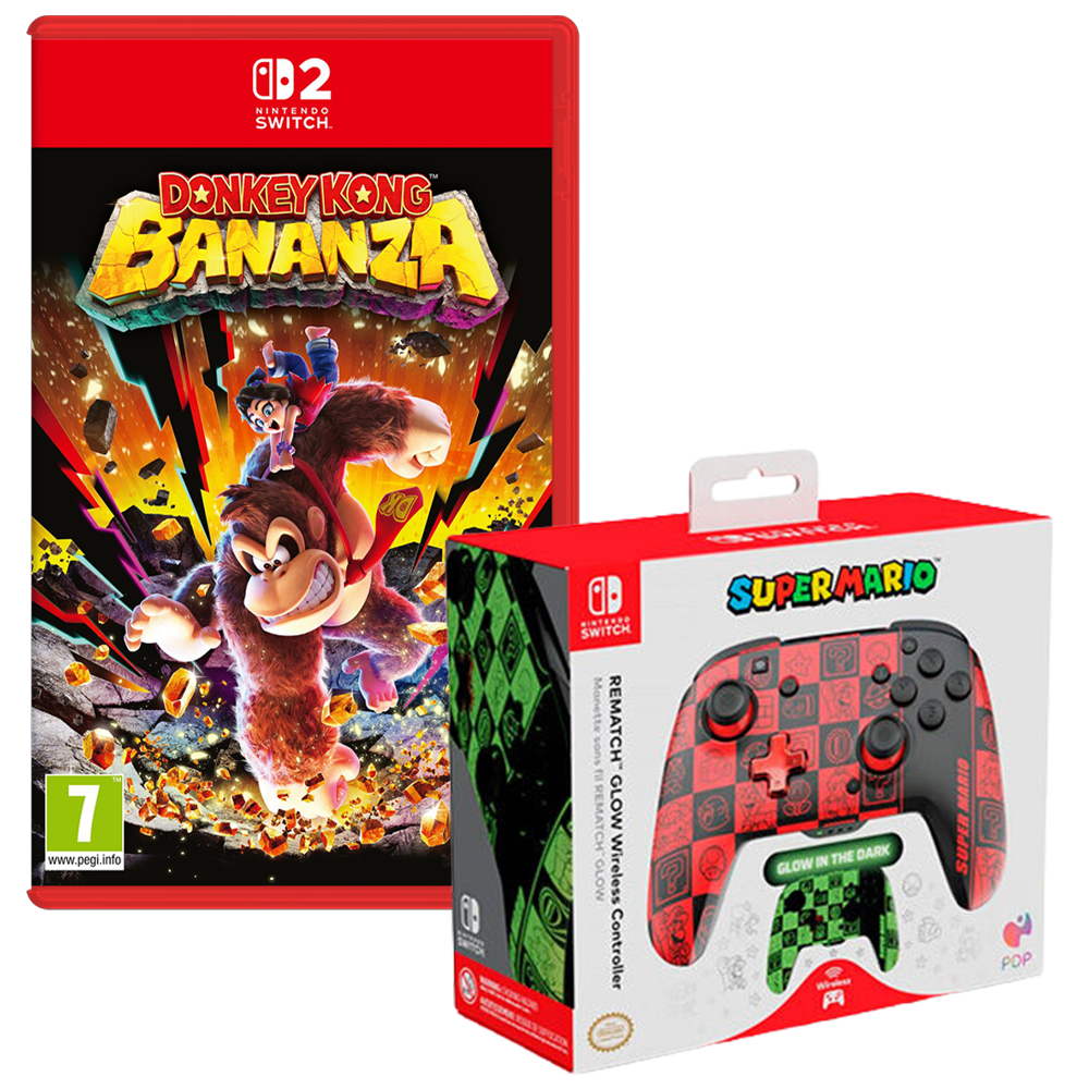 Donkey Kong Bananza with PDP Wireless Deluxe Controller GLOW Super Icons (Switch 2)