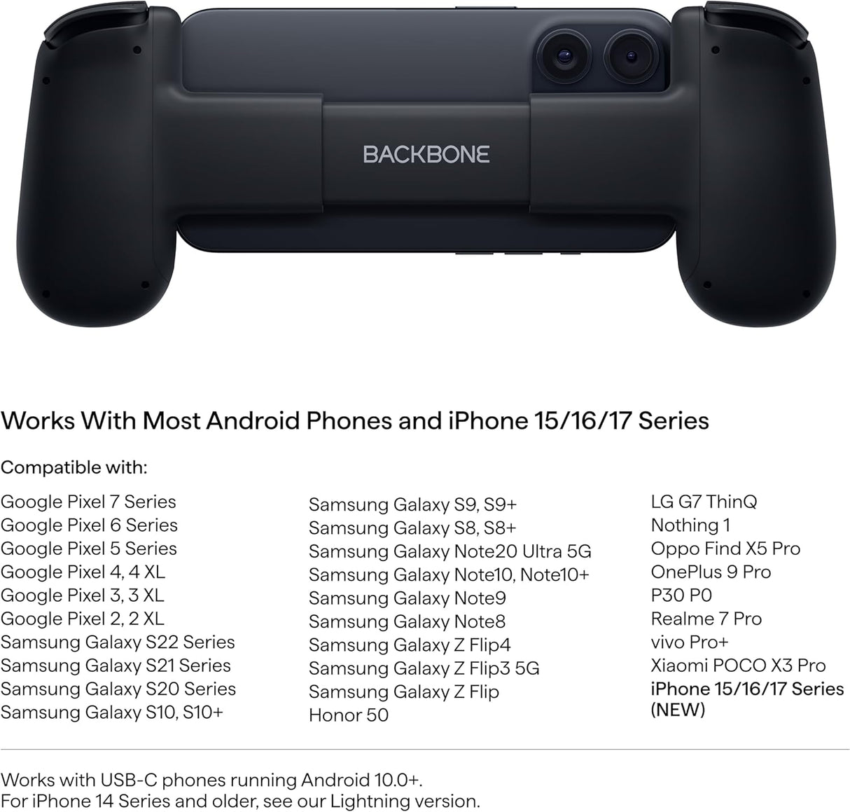 BACKBONE One Mobile Gaming Controller For Android & iPhone 15 Series (USB-C) - Black - Gen 2