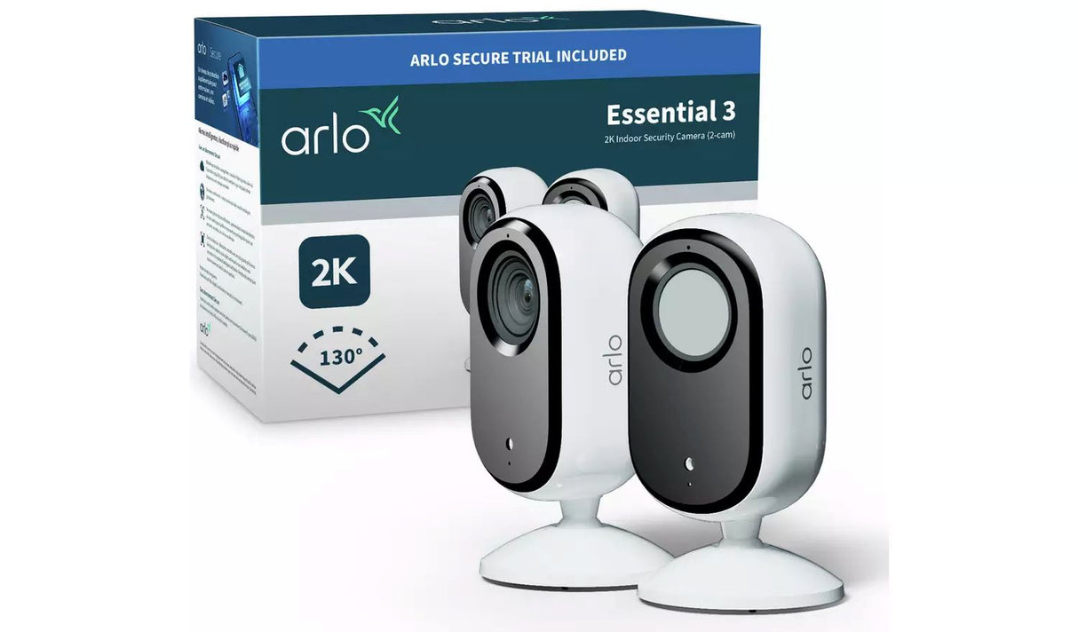 Arlo Essential 3 2K Indoor Wired Security Camera - Pack of 2