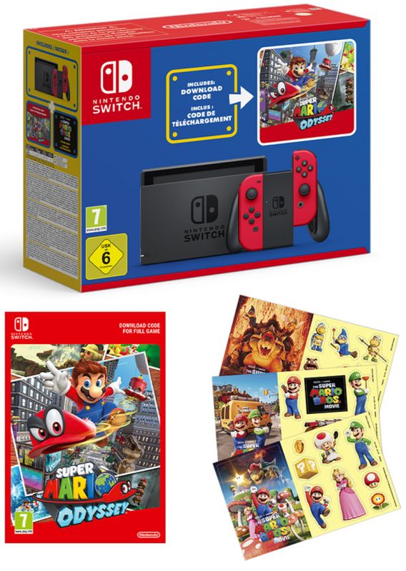 Nintendo Switch Console - Red + Super Mario Odyssey Code (Switch)