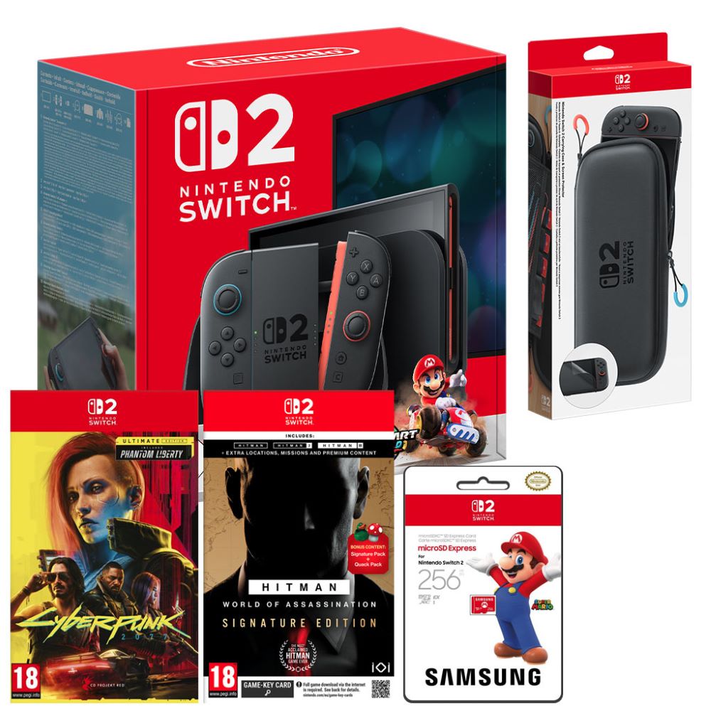 Nintendo Switch 2 Mario Kart World Bundle with Carry Case, Cyberpunk 2077, Hitman WOA + 256GB SD
