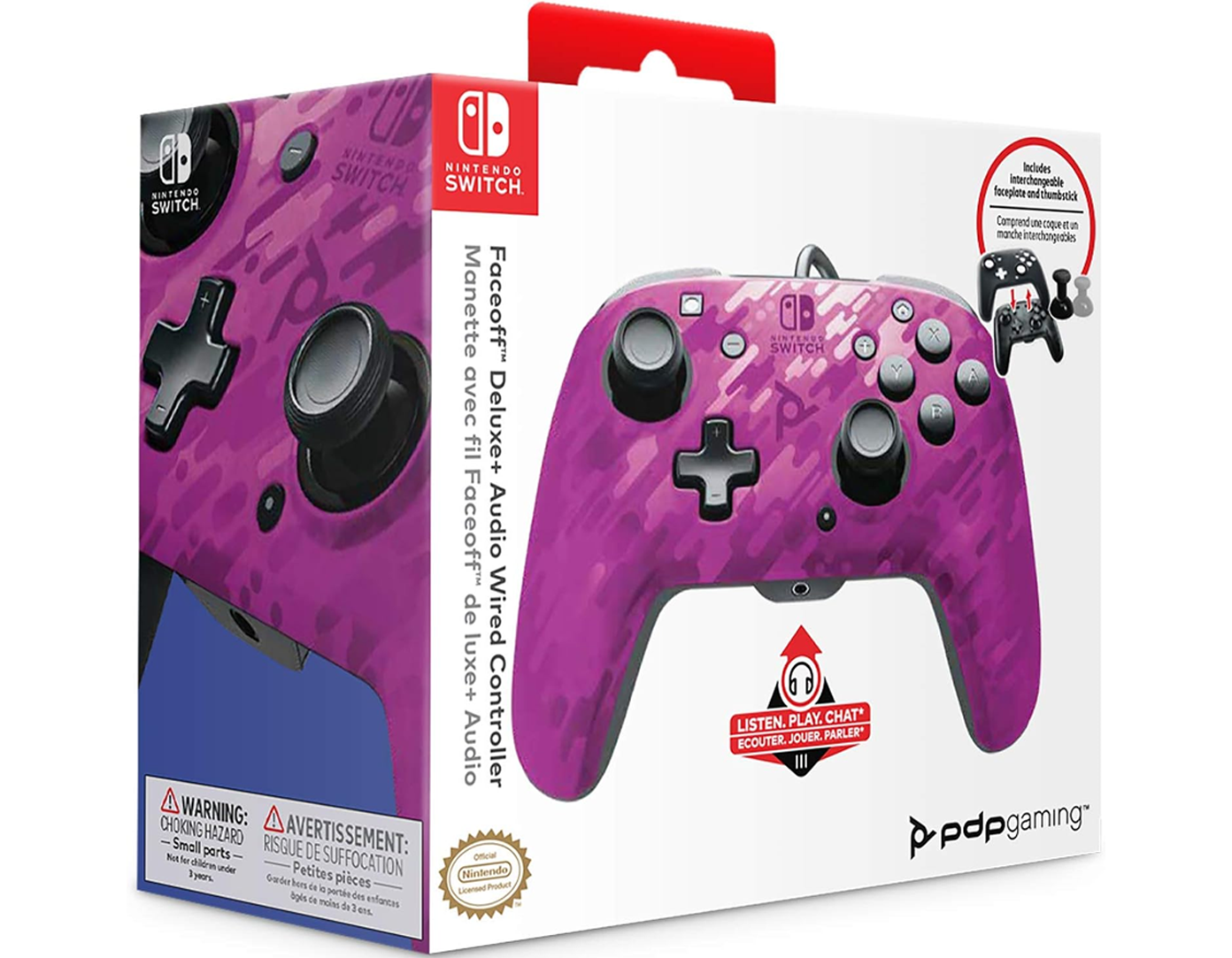 PDP Face Off Deluxe Switch Controller With Audio Jack - Camo Purple (Switch)