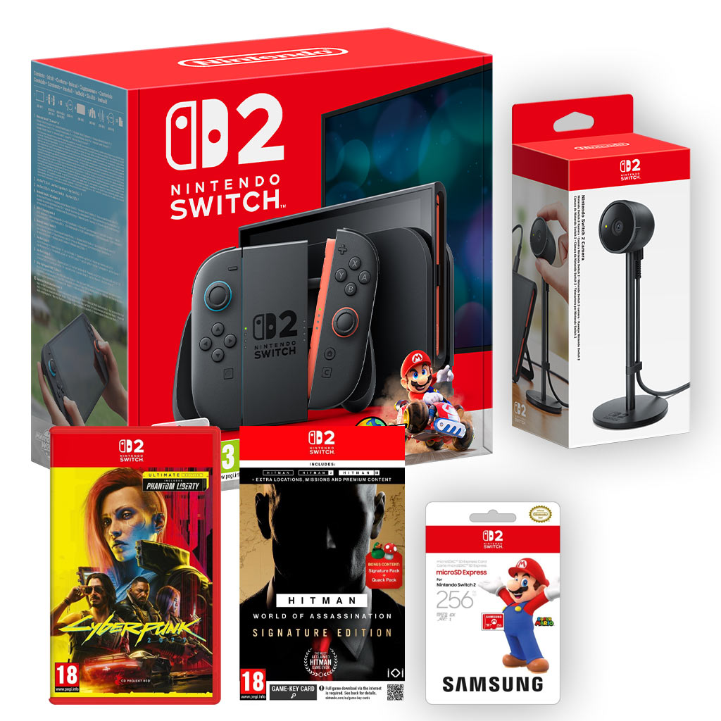 Nintendo Switch 2 Mario Kart Bundle with Cyberpunk 2077, Hitman WOA, SD Card & Switch 2 Camera