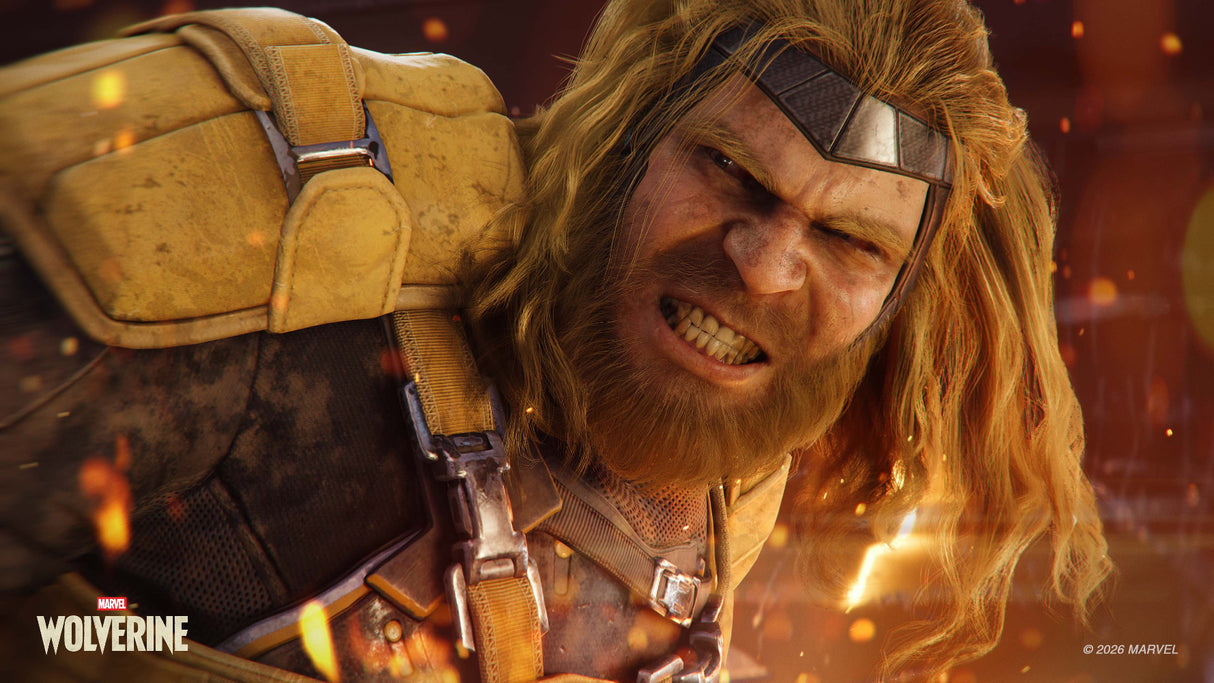 Character resembling Wolverine with a fiery background
