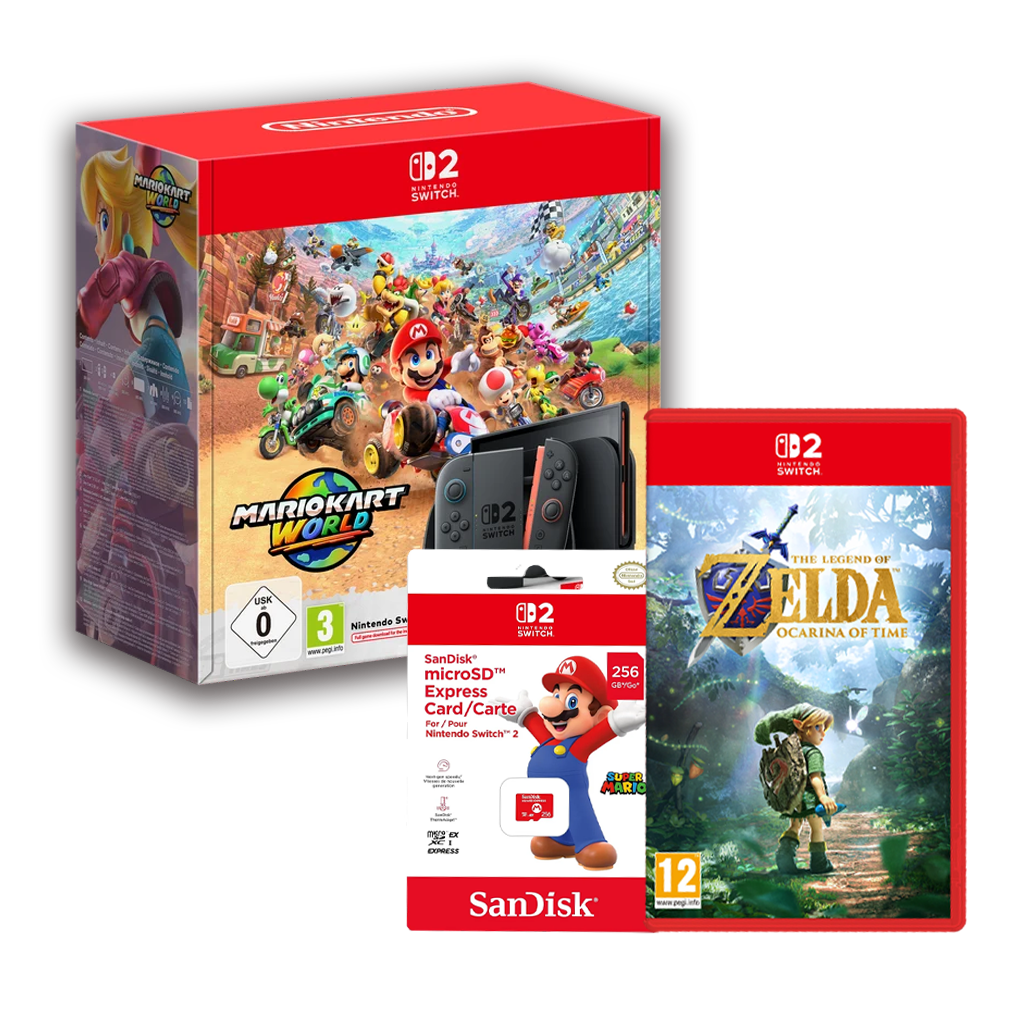 Nintendo Switch 2 Mario Kart World Bundle with Ocarina of Time & 256GB Micro SD Card