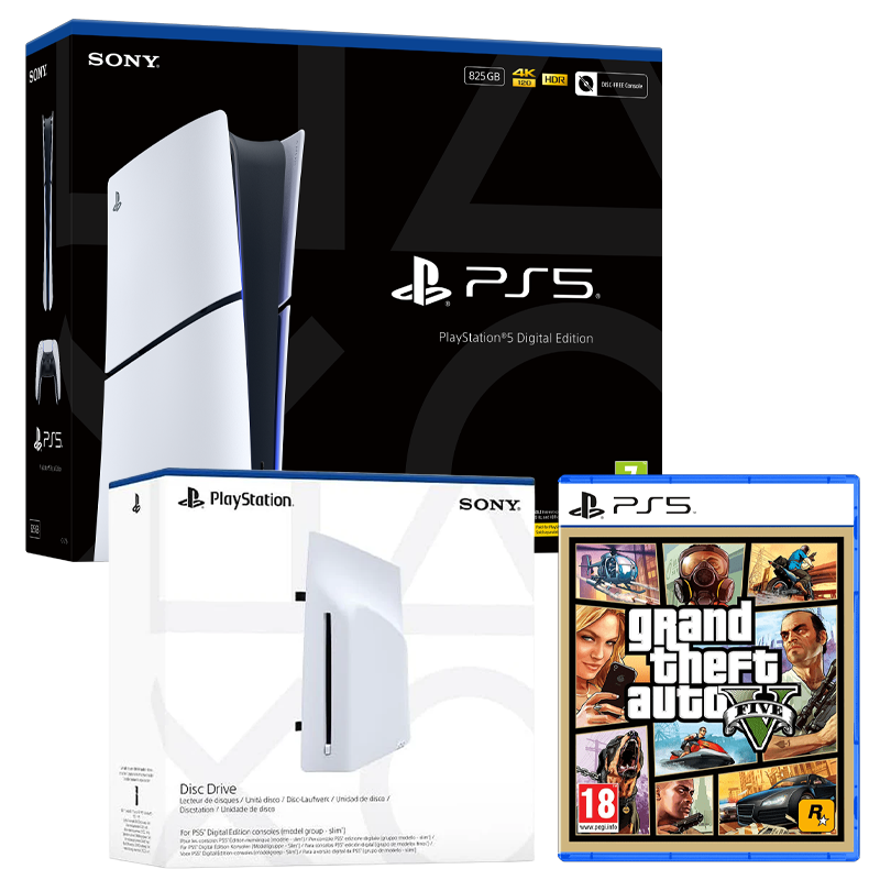 PlayStation 5 Console Digital Edition with Disc Drive and Grand Theft Auto V (PS5)