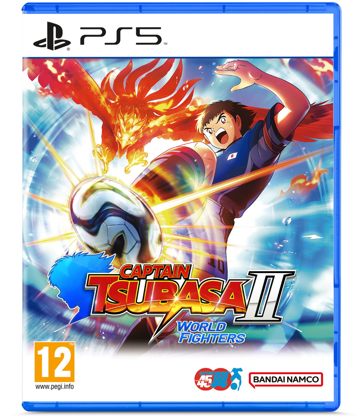 PlayStation 5 game case for 'Captain Tsubasa II: World Fighters' with vibrant graphics and character illustration.