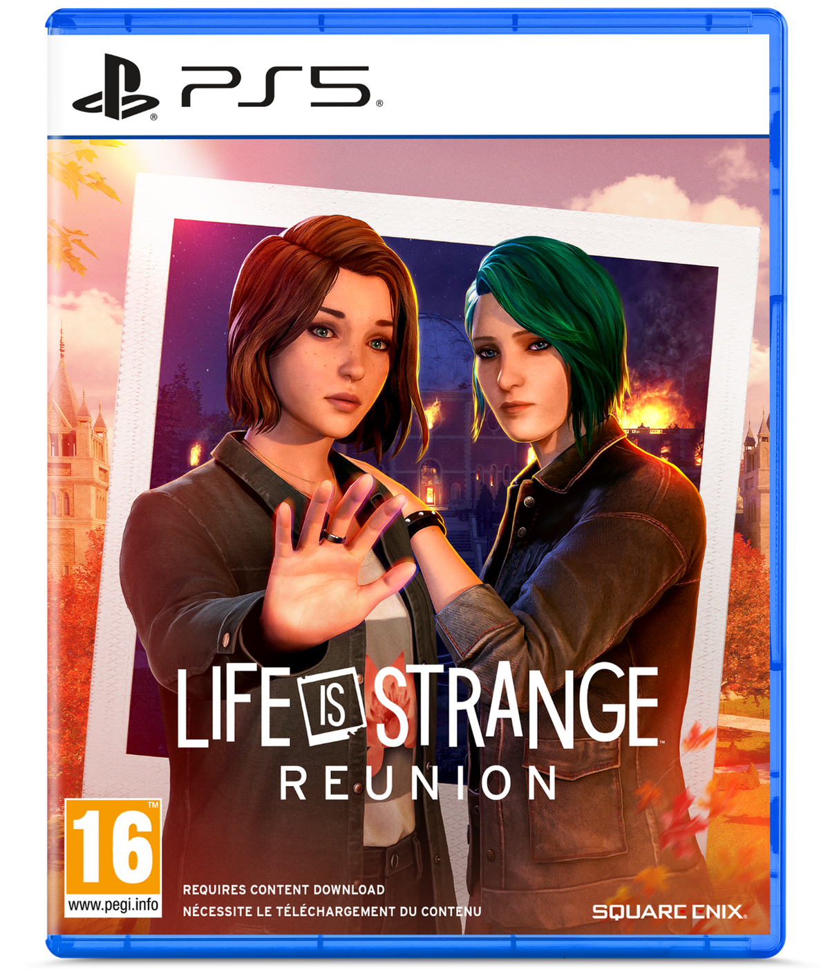 PlayStation 5 game case for 'Life is Strange: Reunion' featuring two characters against a cityscape background.