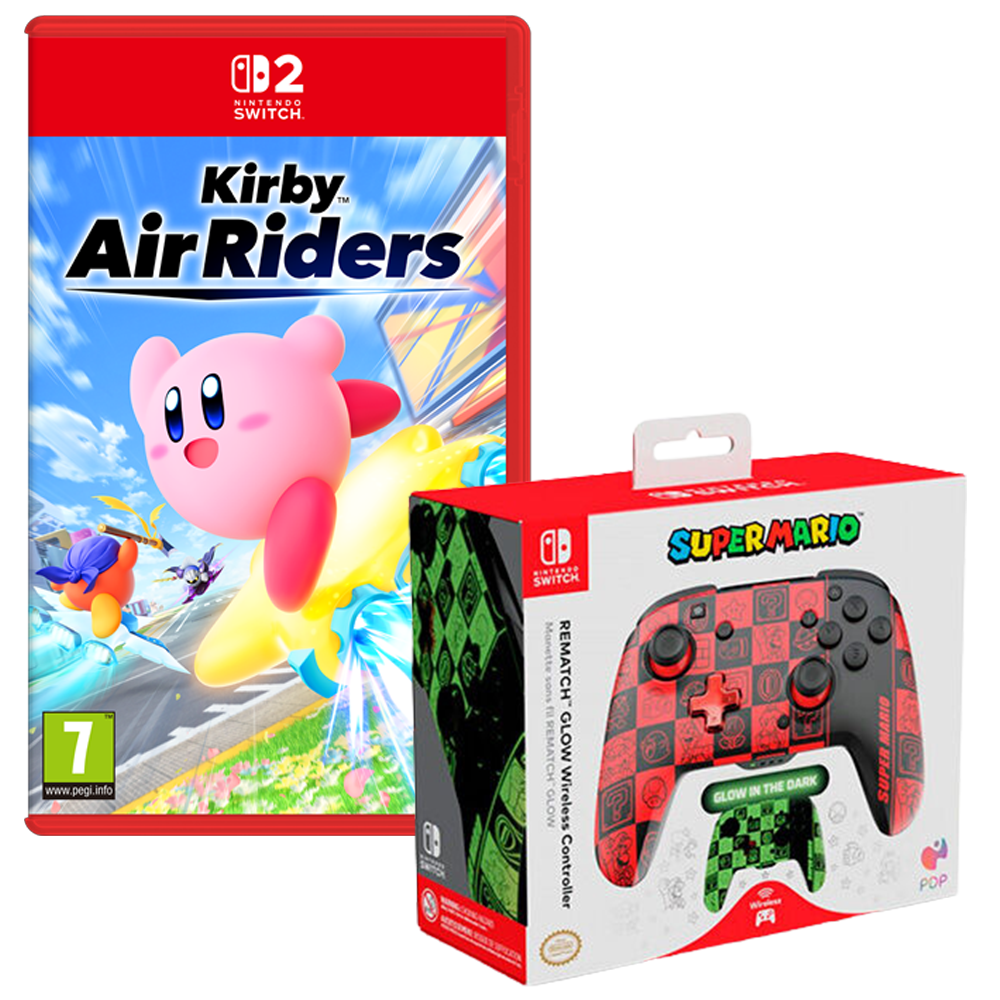 Kirby Air Riders with PDP Wireless Deluxe Controller GLOW Super Icons (Switch 2)