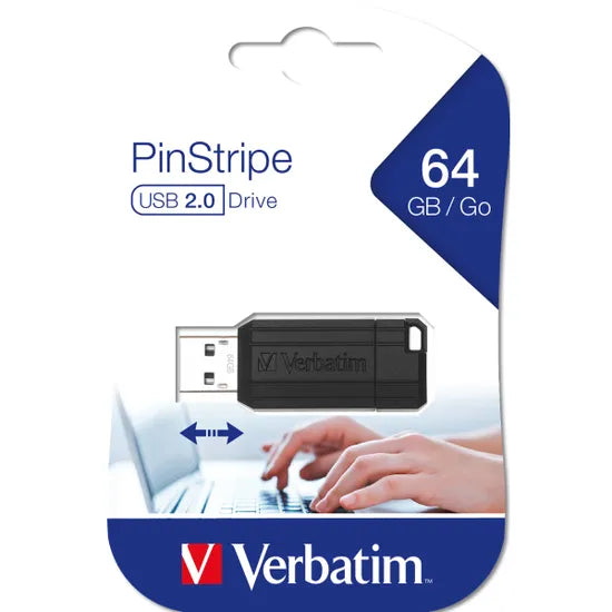 Verbatim USB DRIVE 2.0 PINSTRIPE 64GB BLACK