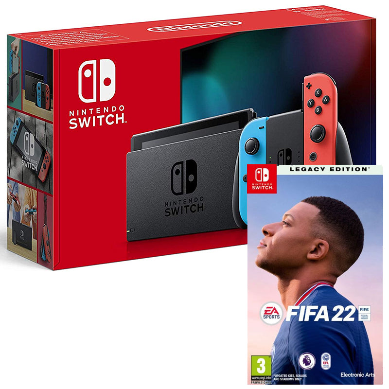 Nintendo Switch Console - Neon Red and Neon Blue with FIFA 22 Legacy Edition (Switch)