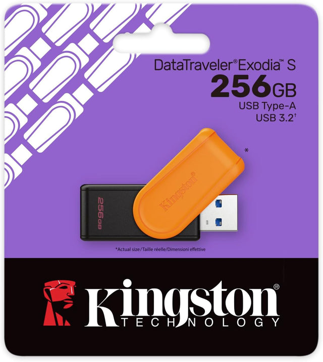 Kingston DataTraveler Exodia S USB Flash Drive - 256GB - USB 3.2 Gen 1 - USB Type A - Black/Orange -
