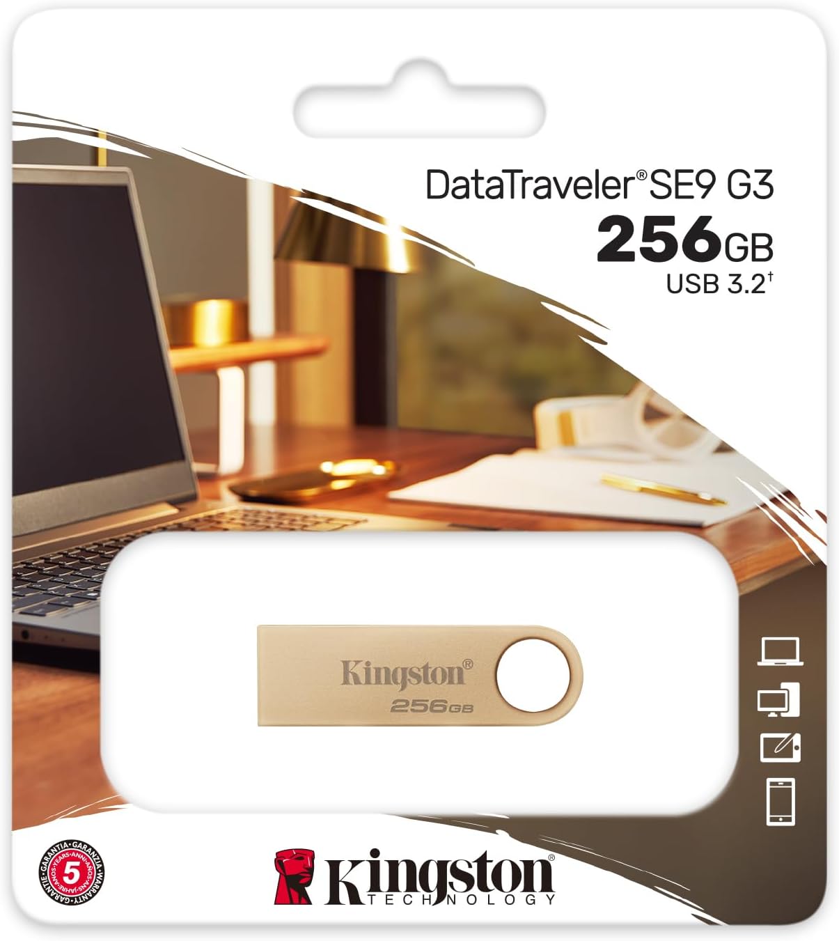 Kingston DataTraveler SE9 Gen 3 - 256GB - 220MB/s read - Metal - USB 3.2 Gen 1 - Gold
