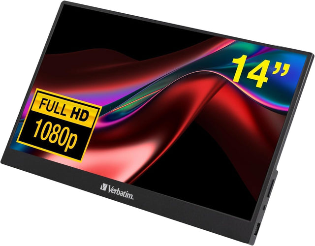 Verbatim PMT-14 Portable Monitor with Touchscreen, 14" 1080P Full HD @ 60Hz, HDMI/Type-C/USB-C