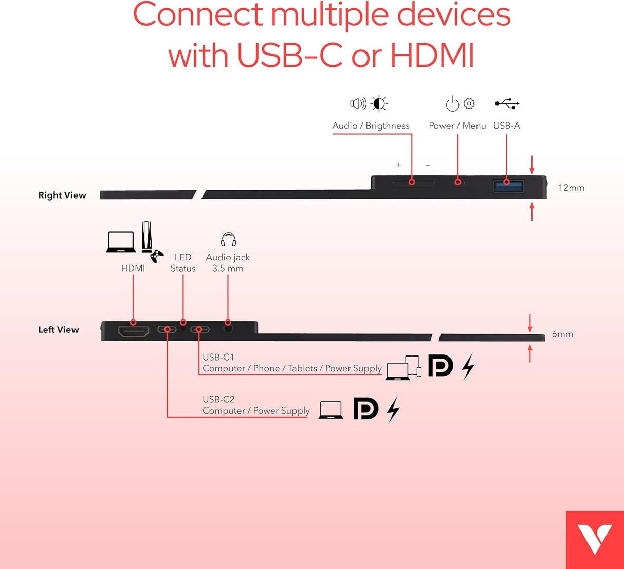 Verbatim PMT-14 Portable Monitor with Touchscreen, 14" 1080P Full HD @ 60Hz, HDMI/Type-C/USB-C