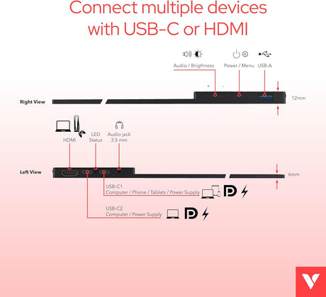 Verbatim PMT-14 Portable Monitor with Touchscreen, 14" 1080P Full HD @ 60Hz, HDMI/Type-C/USB-C
