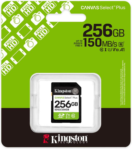 Kingston Canvas Select Plus SD Memory Card 256GB SDXC Gen3 150MB/s C10 UHS-I U1 V10 - SDS3/256GB