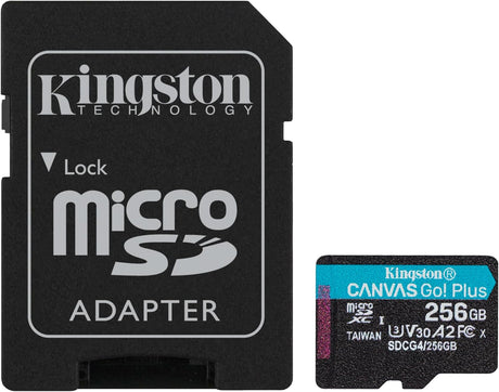 Kingston Canvas Go Plus microSDXC Memory Card Gen4 200MB/s A2 U3 V30 256GB Card + Adapter-SDCG4/256G