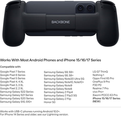 BACKBONE One Mobile Gaming Controller For Android & iPhone 15 Series (USB-C) - Black - Gen 2