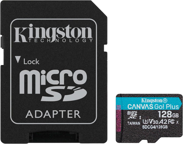 Kingston Canvas Go Plus microSDXC Memory Card Gen4 200MB/s A2 U3 V30 128GB Card + Adapter-SDCG4/128G