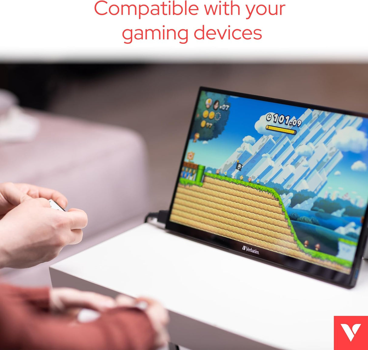 Verbatim PMT-14 Portable Monitor with Touchscreen, 14" 1080P Full HD @ 60Hz, HDMI/Type-C/USB-C