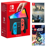 Nintendo Switch OLED Console - Neon with Lego Star Wars: The Skywalker Saga & HogwartsLegacy(Switch)