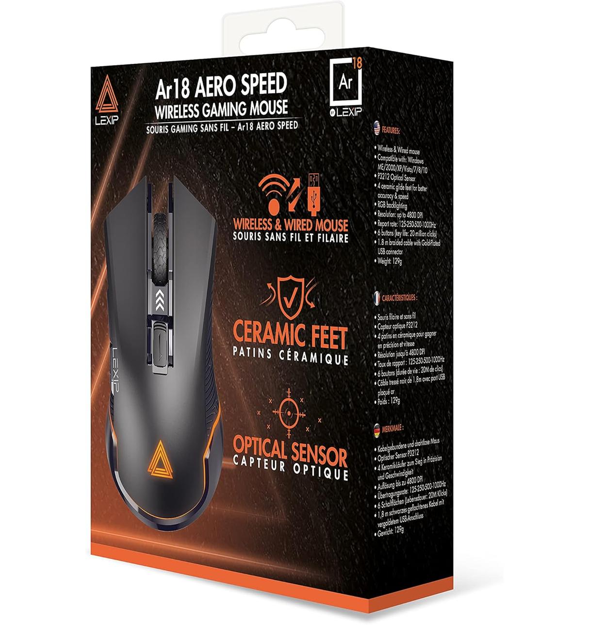 Lexip AR18 Aero Speed Gaming Wireless Mouse - Black (PC)