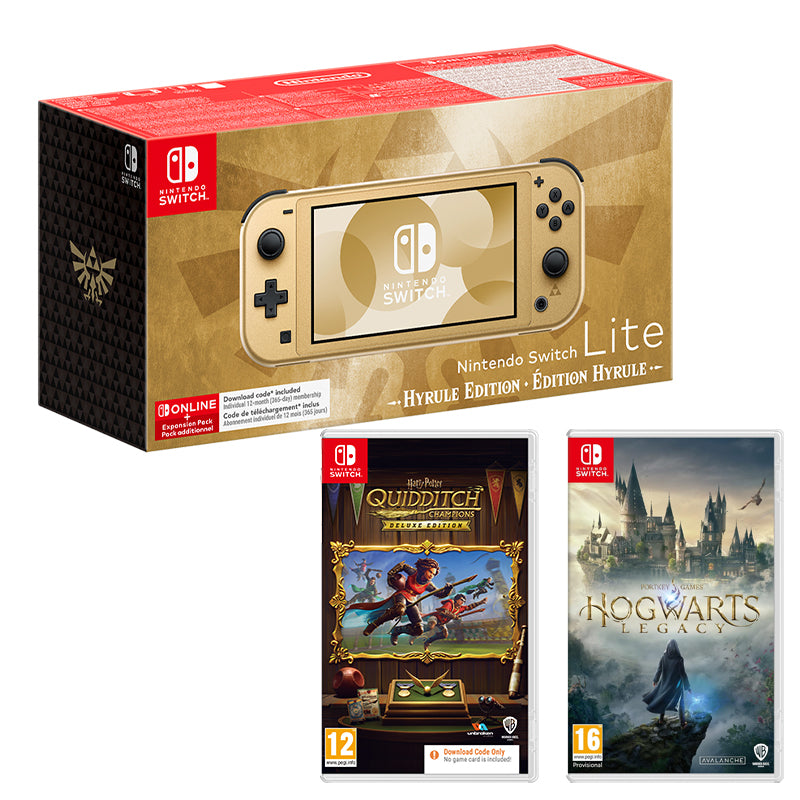Nintendo Switch Lite - Hyrule Edition, Hogwarts Legacy, Quidditch Champions + 12 Months NSO (Switch)