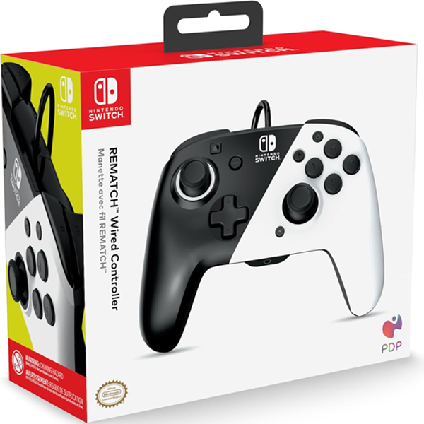 PDP Gaming Faceoff Deluxe+ Wired Switch Pro Controller: Black and White (Switch)