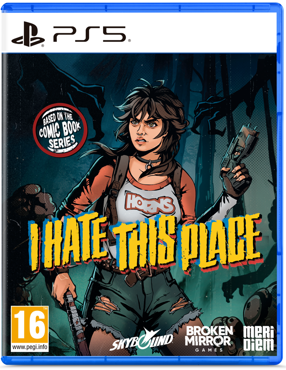PlayStation 5 game case for 'I Hate This Place' with character illustration and branding.