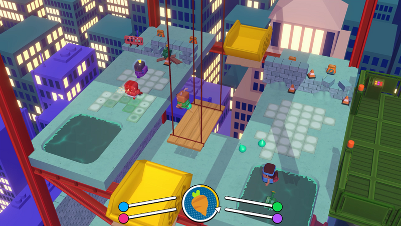 Planted! screenshot of the construction site biome, one of the game's 8 diverse arenas