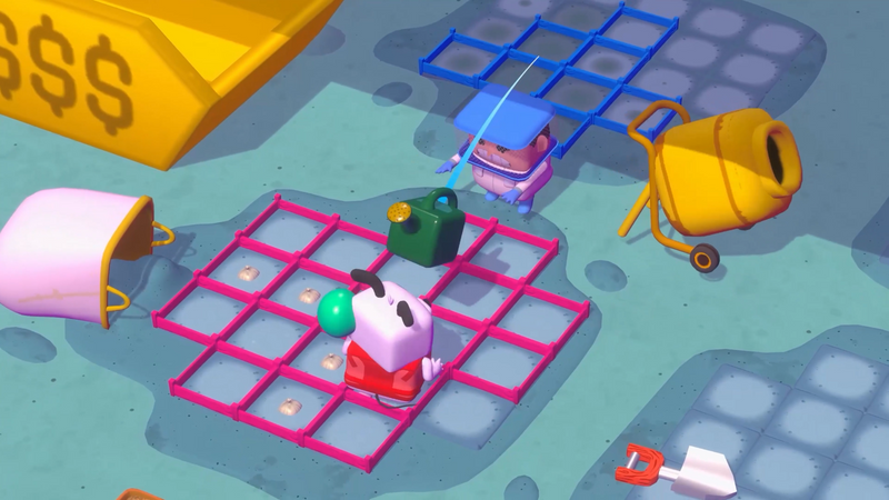 Planted! character screenshot showing a player character in one of the game's garden arenas
