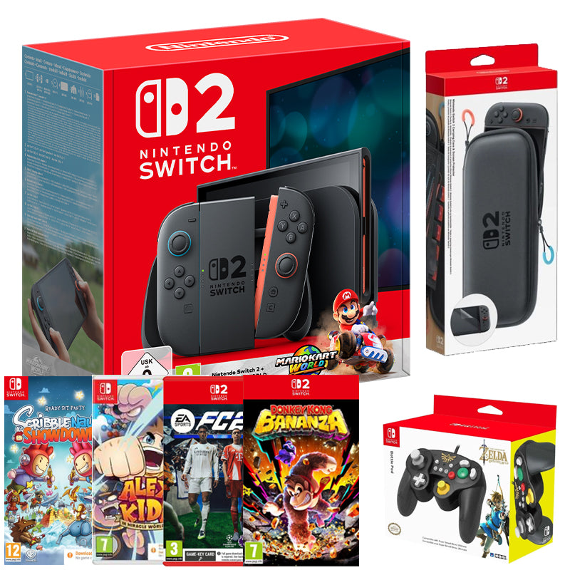 Nintendo Switch 2 MKW Bundle w/ Hori Pad, Carry Case, Donkey Kong Bananza, FC26 and 2 more games