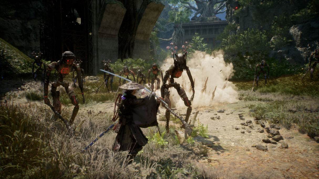 Action-packed scene from a Beast of Reincarnation - Emma battling bosses in a forest setting