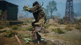 Emma battling a boss with ruins in the background