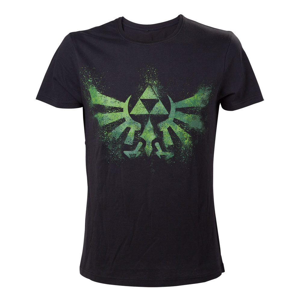 NINTENDO Legend of Zelda Adult Male Distress Green Royal Crest T-Shirt, Medium, Black