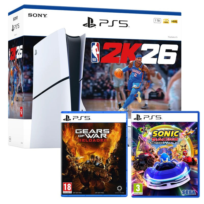 PlayStation 5 Console NBA2K26 Bundle with Gears of War Reloaded and Sonic Racing Crossworlds (PS5)