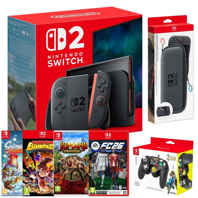 Nintendo Switch 2 MKW Bundle w/ Hori Pad, Carry Case, Donkey Kong Bananza, FC26 and 2 more games